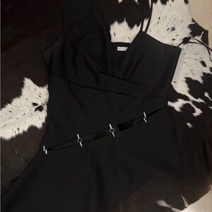 Chelsea and Walker Black Spaghetti-Strap Cutout Top